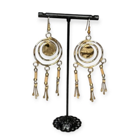 Gold and Tan Drop Hook Earrings - Picture 1 of 6